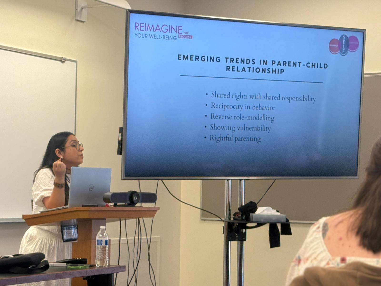 Shruti presenting on emerging trends in parent-child relationships
